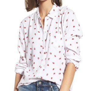 Rails White Button-Up Blouse with Pink Strawberry Print